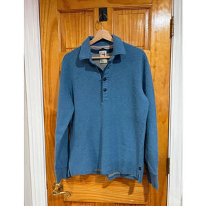 Relwen Textured Knit Sweater Pullover Blue Long Sleeve Cotton Crew Henley Hybrid